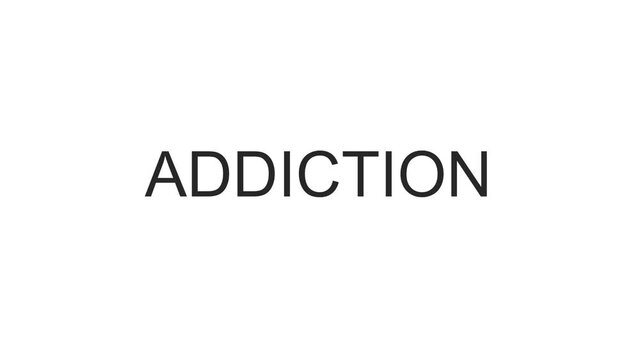 "Addiction" Animated Title. Addiction and Drug Abuse Concept on Typewriter 4k Footage.
