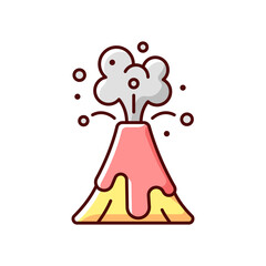 Volcanic activity RGB color icon. Volcanic eruptions are major source of natural air pollution problem. Natural disaster that dicrease oxygen level. Isolated vector illustration