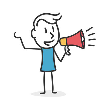 recommend clip art: Stick man with megaphone. Concept of man seeking attention from others