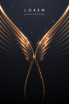 Abstract gold wings background with glow effect