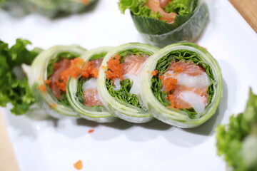Sushi rolled sliced fish eggs also known as tobiko, masago, ikura