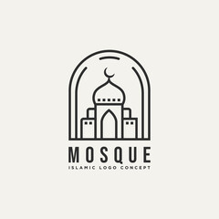 ramadan kareem islamic mosque minimalist line art badge logo template vector illustration design. simple modern architecture, celebration, religious emblem logo concept