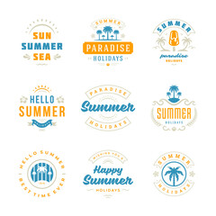 Summer holidays labels and badges retro typography design set.