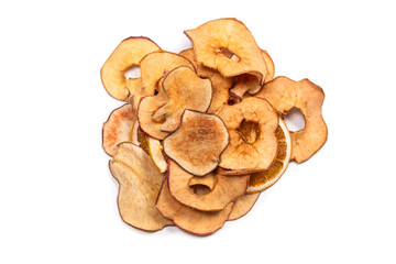 Dried fruit isolated on white background. Dried grapefruit, dried apple, dried pear.