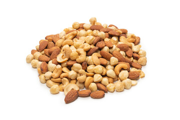 Mix of nuts isolated on white background. Top view.