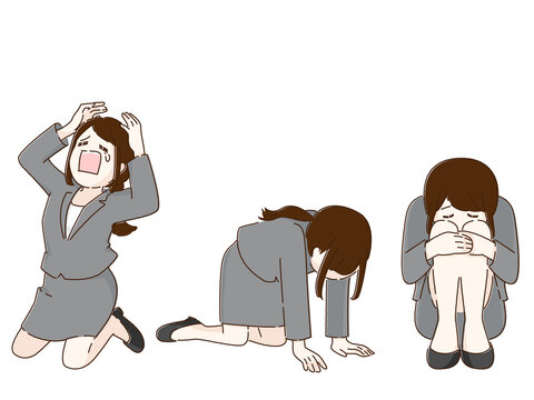 ネガティブな女性　ポーズ　3ケセット