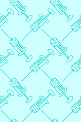 Vector seamless pattern with contour syringes. Hand drawn outline doodle isolated. Medical background and texture. Equipment, vaccine to treat and protect against virus and vaccination