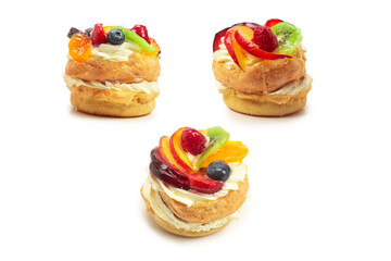 Home made cake with cream and fruit isolated