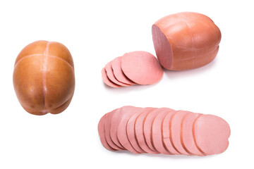Boiled sausage isolated on white.