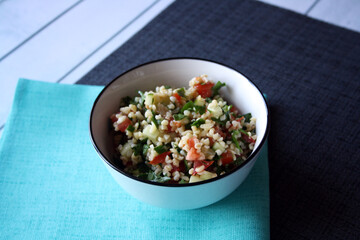 Traditional Arab Tabouleh salad in a bowl.