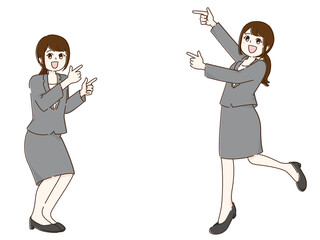 横を指さす女性　セット