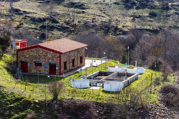 Small sewage treatment plant in countryside in Madrid, Spain.