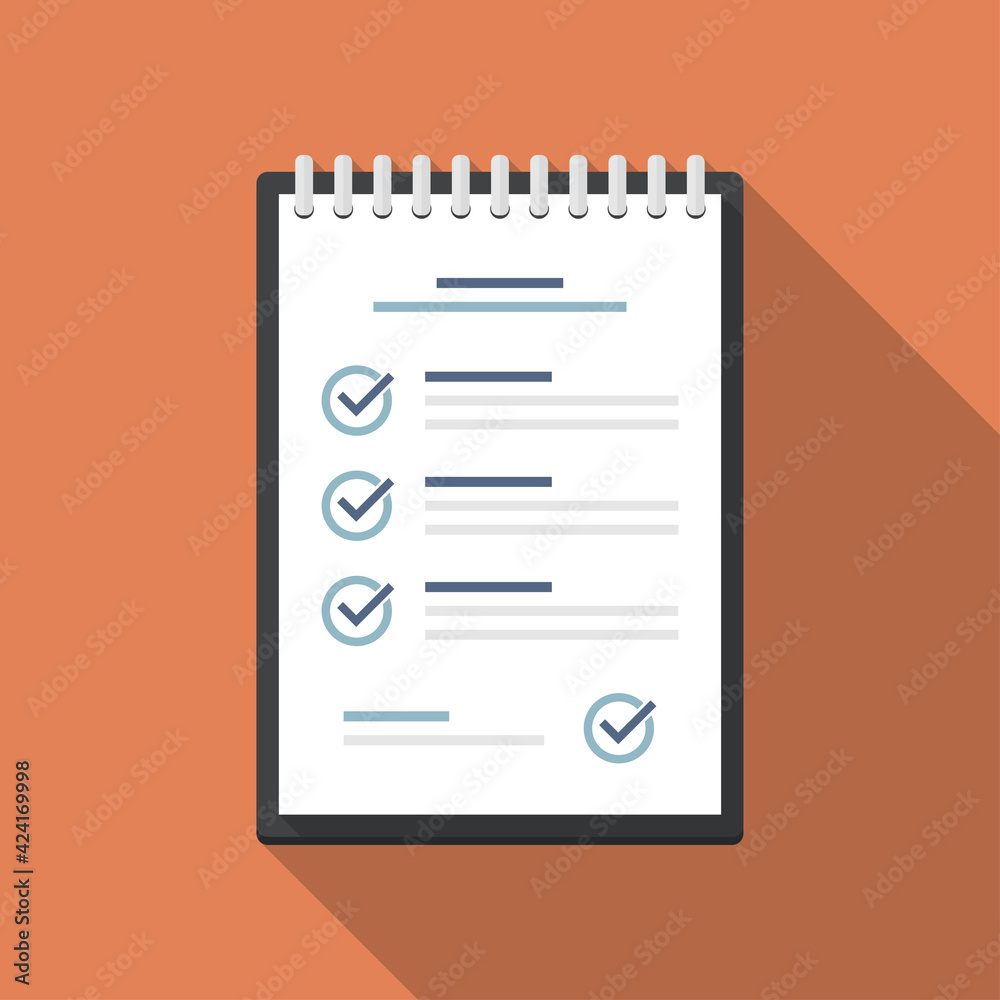 Poster notebook with checklist in a flat design with long shadow