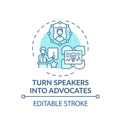 Turning speakers into advocates concept icon. VE marketing tip idea thin line illustration. Expanding engagement. Virtual conference. Vector isolated outline RGB color drawing. Editable stroke