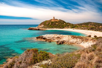 Sardegna, splendida spiaggia di Su Portu, Chia,  a Domus de Maria, Italia © Alessio Orrù