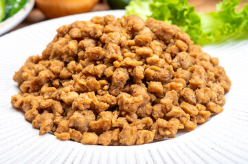 Vegetarian minced meat imitation made from grains, soybeans, vegetables and legumes