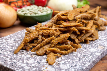 Vegetarian Shawarma meat imitation made from grains, soybeans, vegetables and legumes
