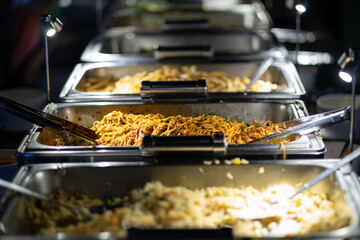 buffet food, catering food party at restaurant, mini canapes, snacks and appetizers