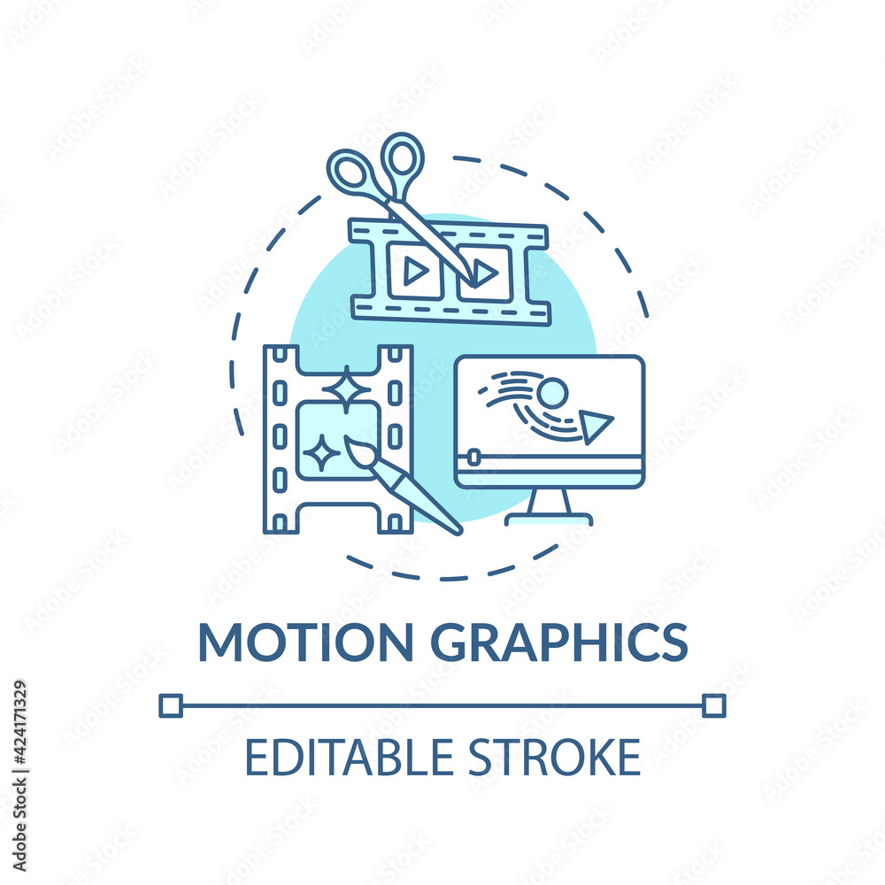 Fototapete Motion graphics concept icon. Virtual event content idea thin line illustration. Multimedia projects. Immersive experience creation. Vector isolated outline RGB color drawing. Editable stroke