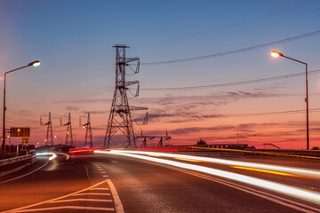 View of the modern highway at sunset time.