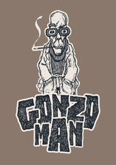 Design Gonzo Man for poster or t-shirt print with gonzo pressman, fonts and textures. vector illustration.