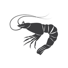 Shrimp silhouette in line art style. Shrimp vector illustration on white. Perfectly for fishing shops logo.