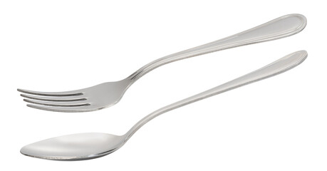 metal spoon with fork isolated on white.