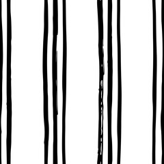 Hand drawn seamless pattern with ink stripes in black and white. Brush stroke vector background. Trendy monochrome vector seamless pattern for wrapping paper and prints