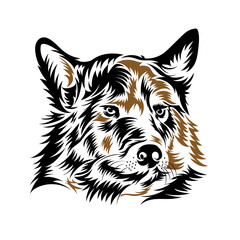 Wolf face logo in vector wood cut style