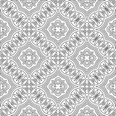 Geometric vector pattern with triangular elements. Seamless abstract ornament for wallpapers and backgrounds. Black and white colors.
