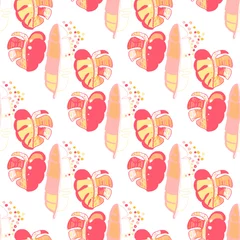 Deurstickers Creative seamless pattern with abstract tropical leaves. Hippie style. Colorful spring or summer background. Trendy botanical swimwear design. Fashion print for textile.  © Natallia Novik