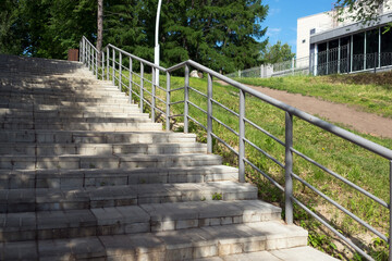 Steel stair railings in the city park.