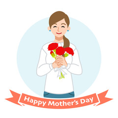 Smiling mother holding a bouquet of carnation - Mother's day clip art