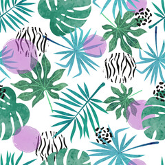 Abstract tropical leaves pattern. Seamless vector jungle tropic background.