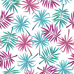 Colorful tropical leaves pattern. Seamless vector jungle tropic background.