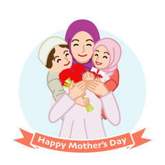 Mother embracing two children, Muslim - Mother's day clip art