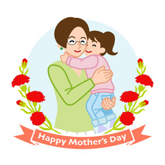 Mother who wearing eye glasses hugging a daughter - Mother's day clip art