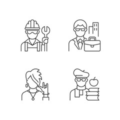 Social classification linear icons set. Blue and white collar workers. Classes in society. Customizable thin line contour symbols. Isolated vector outline illustrations. Editable stroke