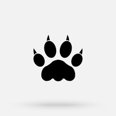 Vector illustration. Lion paw prints logo. Black on White background. Animal paw print with claws.