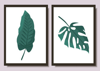 Set of minimalistic posters with leaves. Modern Art. Vector illustration.