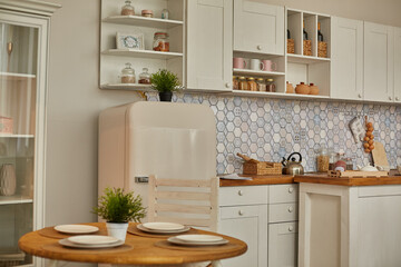 Stylish kitchen interior design in Scandinar style. Cozy home