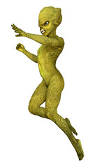 3D Rendering Green Alien on White