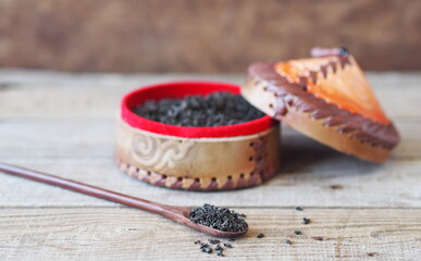 Tea box made of genuine leather in the national oriental style.