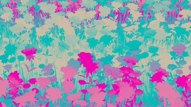 Multicolored Floral background. Pink and Aqua colored wallpaper design with Flowers. 3D Render