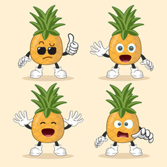 cute pineapple mascot with various kinds of expressions set collection	