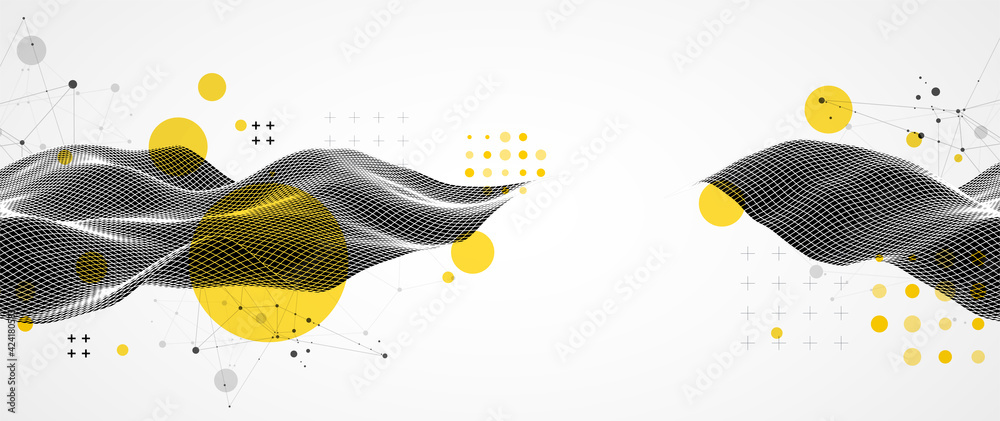 Wall mural the abstract wave is made in a frame style in a bright gradient color. template for science and tech