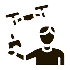 drone man with remote control glyph icon vector. drone man with remote control sign. isolated symbol illustration