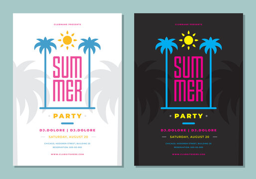 Summer party poster or flyer design template modern clean style.