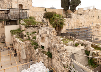 Archaeological  site near the Western Wall, under the stairs leading to the Maghreb Gate, in the...