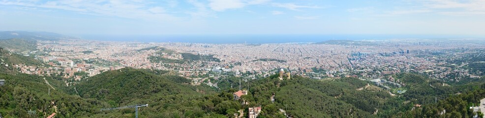 Fototapeta na wymiar Panorama of Barcelona from Tibidabo mountain, Catalonia, Spain.